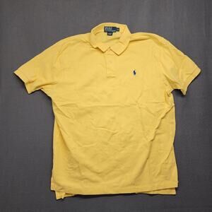 Ralph Lauren Polo Shirt Men XL Yellow Short Sleeve Woven Cotton Preppy Office